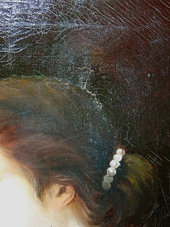 Image 1 of Antique portrait of a young woman in profile, oil on canvas, A. Piard, 19th century