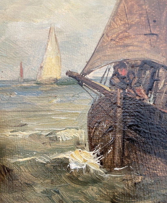 Antiek Frans olieverfschilderij met zeegezicht van Aiveill, begin 20e eeuw. – Schilderijen & Tekeningen (photo 3 of 8)