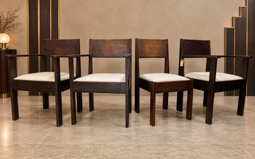 Antike Hölzerne Holländische Art Deco (Haagsche School) Stühle (Amsterdamse School) (Gepolstert) – fauteuils, Wood