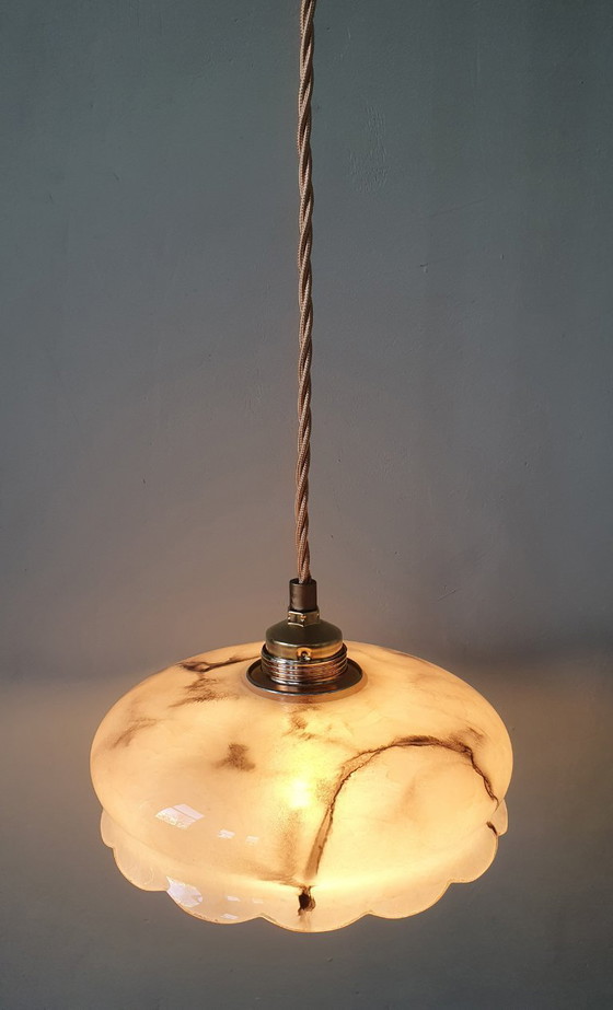 Image 1 of Set of vintage pendant lamps made of opaline glass with a marble effect