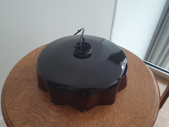 Rare Vintage Vrieland Design Pendant Lamp – Organic Pudding Shape / Wavy Edge – Black Chocolate Brown Metal (photo 3 of 12)