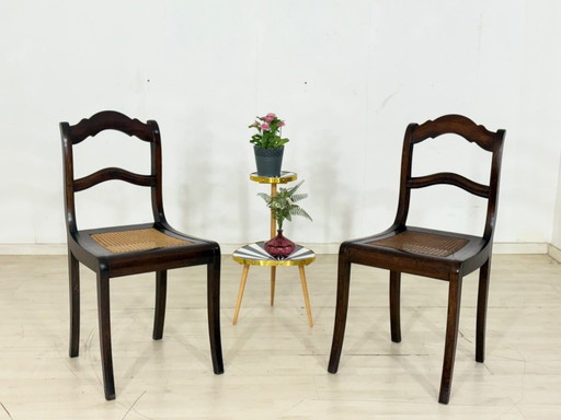 2 chaises de salle à manger Biedermeier de très belle facture, chaises viennoises en osier, antiquités datant d'environ 1880.