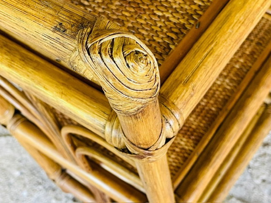 Image 1 of Vintage bamboe en rotan 3-laags plank, jaren 70
