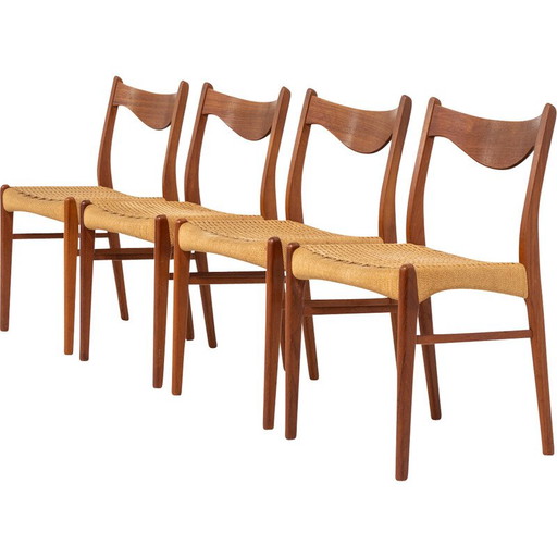 Set di 4 sedie vintage "Gs61" in corda di carta di Arne Wahl Iversen per Glyngøre, Danimarca 1960