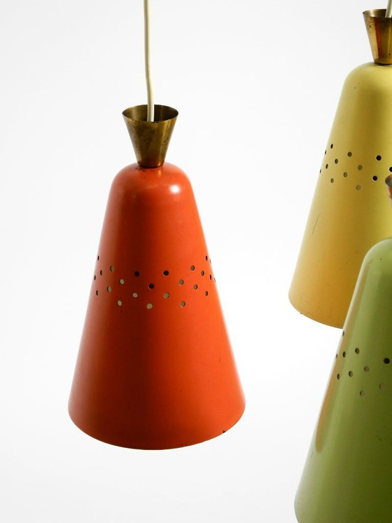 Image 1 of Beautiful Large Original Mid-Century 3-Arm Colorful Bag Ceiling Lamp