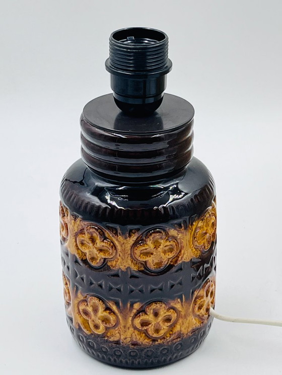 Image 1 of Vintage ceramic relief lamp with wool lampshade