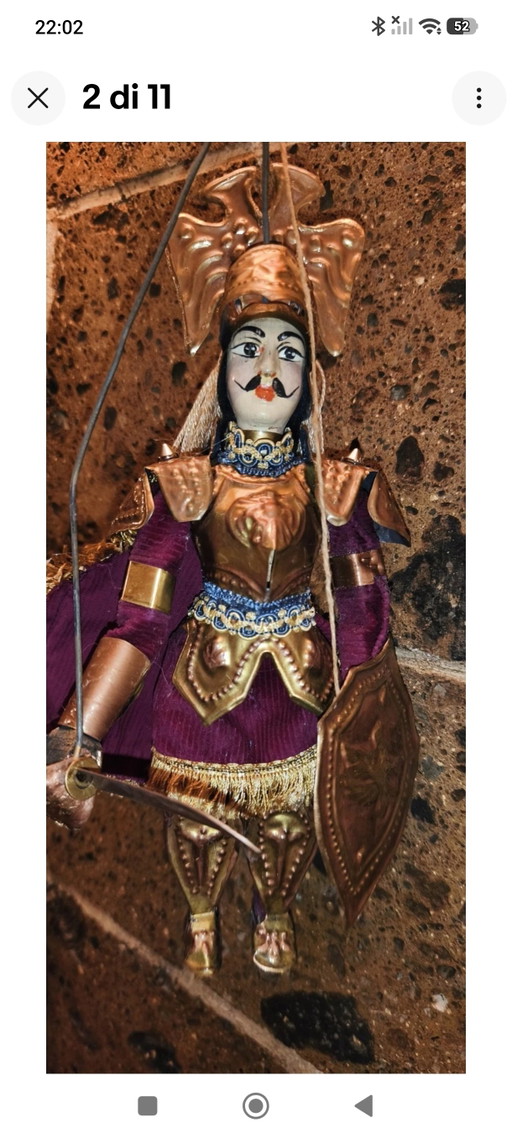 Pupo Sicilian Puppet Vintage 32cm – decoratieve objecten, Metal, Textile