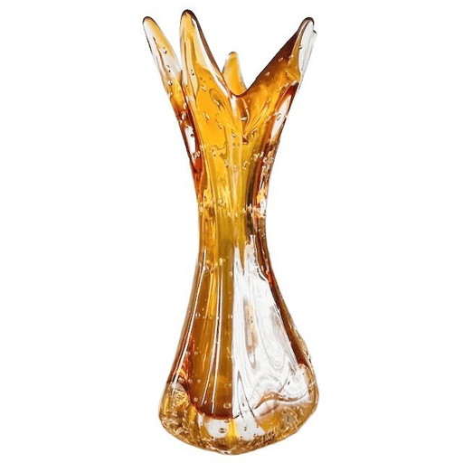Vintage Bullicante Murano amber glass vase attributed to Archimede Seguso 1970s