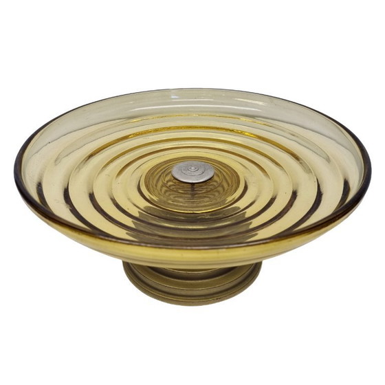 Image 1 of Gele Art Deco schaal op chrome voet