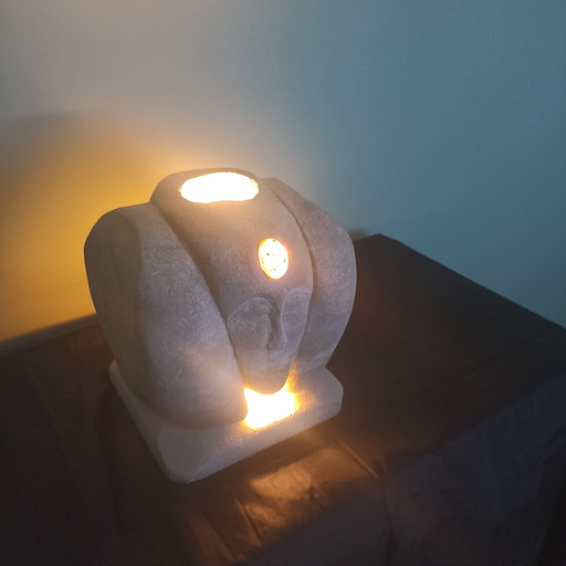 Brutalistische tafellamp, lichtsculptuur. pièce unique.