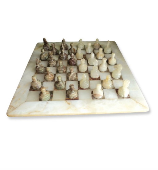 Vintage onyx en marmeren schaakspel, Italië, jaren 1970, set van 33