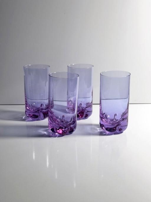 4 Vintage Trink Gläser Alexandrit Glas Tumbler Gin Tonic Longdrink Neodymium Italien 70er Kristall Brutalist Rosa