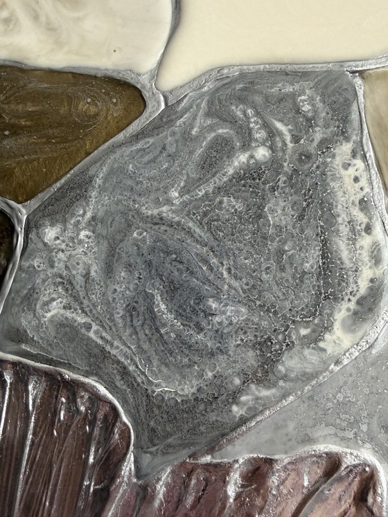 Image 1 of Luxury 3D Silver Flower Wall Art – Resin Mosaic Painting