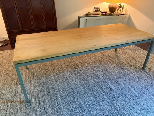 Soaped oak dining table, metal frame. 100 x 240 cm