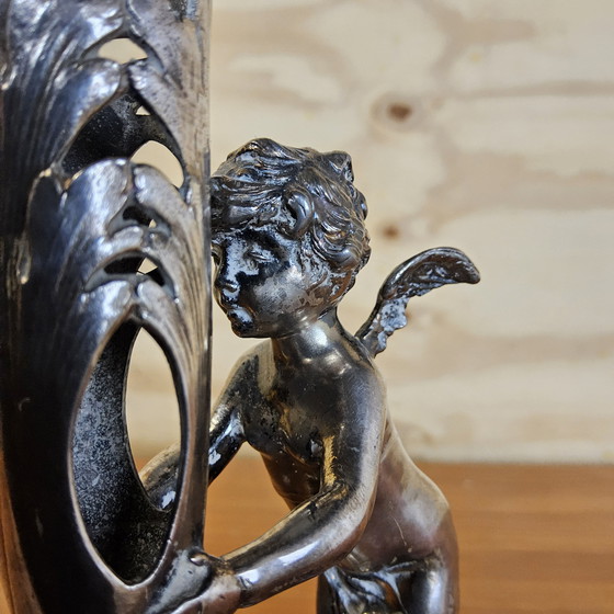 Image 1 of Antique silver-plated vase / bougeoir / candlestick cherub / angel