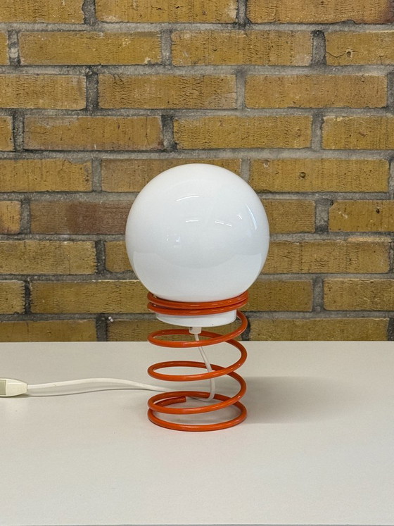 Vintage Space Age Table Lamp with Spiral Base – 1970s – Glass, Metal (photo 3 of 7)