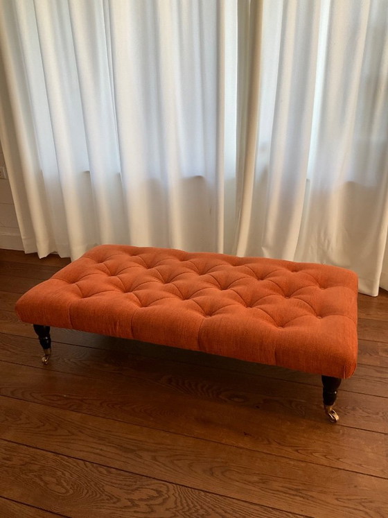 Handmade Orange Quilted Ottoman (DEM Culemborg) With Wheeled Legs – Footstools & poufs, Textile (photo 8 of 9)
