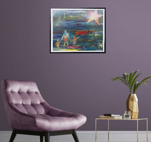 "Étoile Éternelle" – Tableau Lumineux et Abstrait de Format F10 (55x46 cms) Symbole d'Amour et de Souvenirs Impérissables