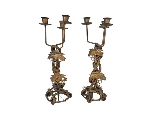 Style Hollywood Regency - ensemble de chandeliers - dorés - décor de vignes et de feuilles - troisième quart du XXe siècle