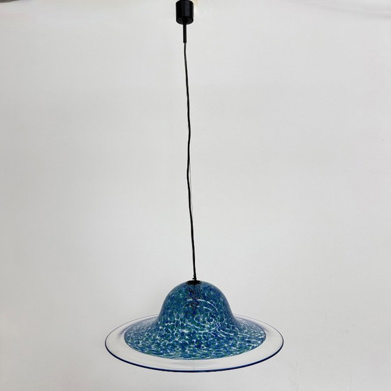 Image 1 of Lampada a sospensione in vetro di Murano blu Neverrino di Gae Aulenti per Vistosi Italia, anni '70