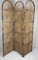 Vintage Sunburst rattan bamboo large folding screen room divider