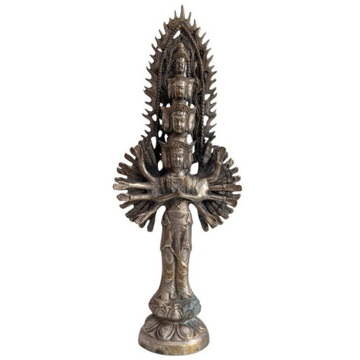 Antieke Bronzen Guanyin Met Duizend Armen – China, Qing-Periode – 127 – beeldhouwkunst