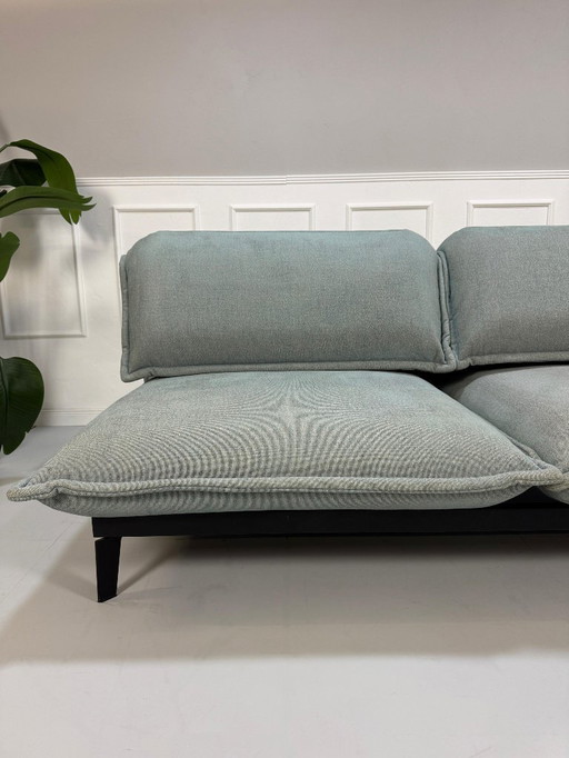 Rolf Benz Nova Designer Sofa Sleeping Function Fabric Green Blue Couch