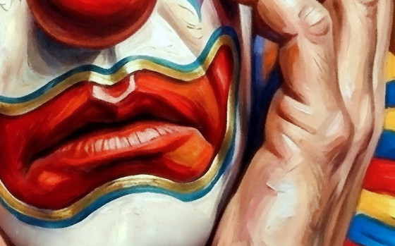 Image 1 of Acrylverfschilderij op canvas "Droevige clown" / (60x60 cm)