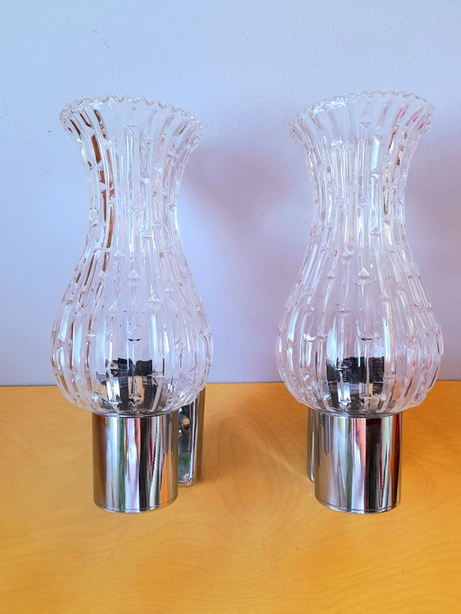 Paire d appliques en verre et métal chromé 1970
