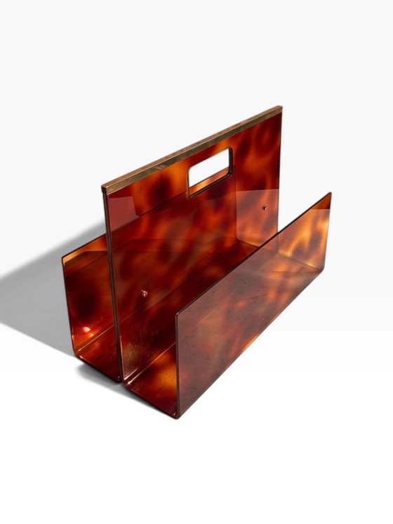 Portariviste e portaombrelli in Plexiglas tartarugato e ottone 1970 – Michel Dumas (photo 4 of 12)