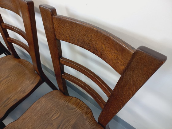 Image 1 of Set of 6 vintage brutalist oak chairs from the 1950s