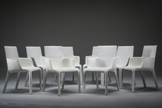 Image 1 of Gio Esszimmerstühle aus ecrufarbenem Leder von Walter Knoll, Deutschland, 2000er Jahre, 8er-Set