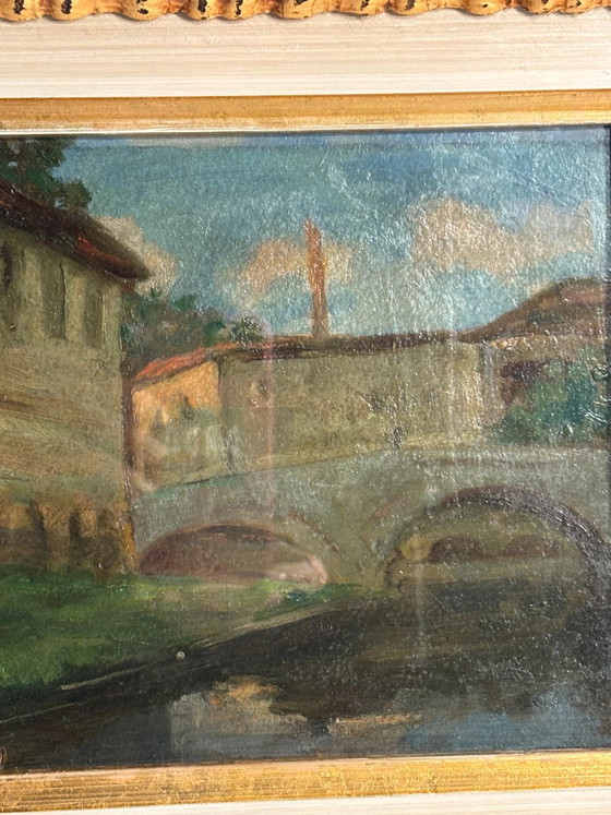 Dipinto a olio su cartone: Ponte sul fiume Brecci, Dipinti e disegni (foto 6 di 9)