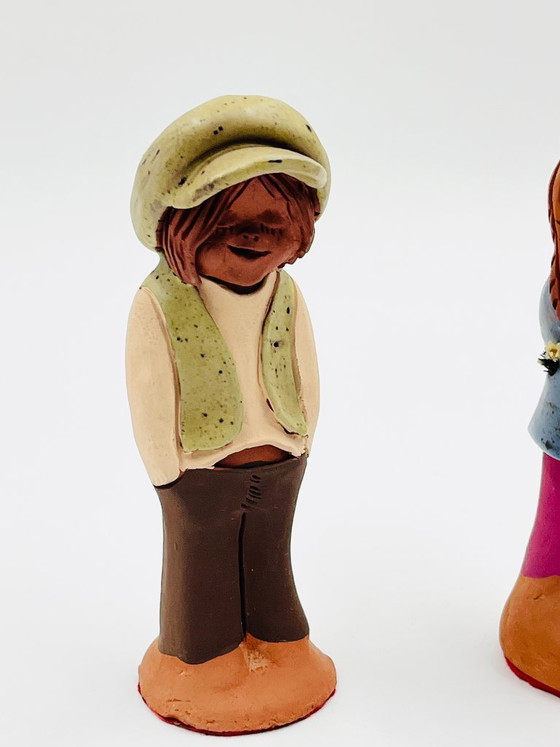 Due statuette in ceramica, stile folk art, Oggetti decorativi, Marrone, Vintage (foto 3 di 13)