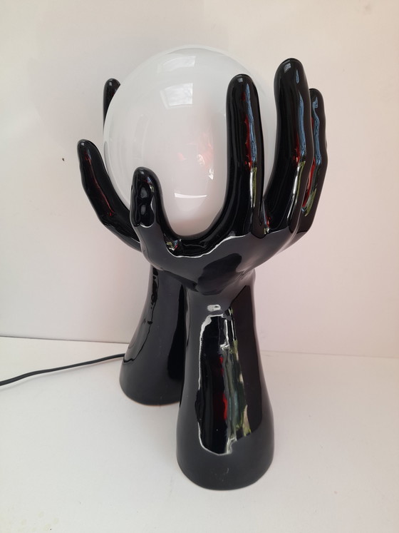 Image 1 of Große schwarze Keramik-Handlampe, 1970er Jahre