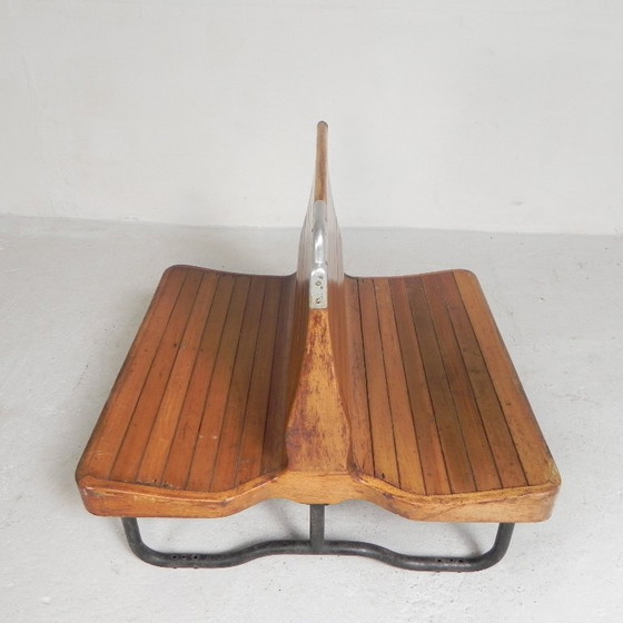 Image 1 of Double-sided teak train bench, 1930s