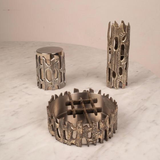 Set da tavola brutalista in bronzo argentato di Morbelli, Italia, anni '70 – Arte, Scrivanie (photo 10 of 18)