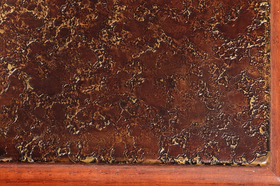 Image 1 of Tavolino brutalista con piano in rame e base in legno 1970