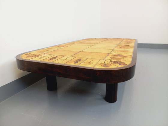 Image 1 of Vintage Roger Capron Dark Wood and Vallauris Ceramic Coffee Table from the 60s and 70s
