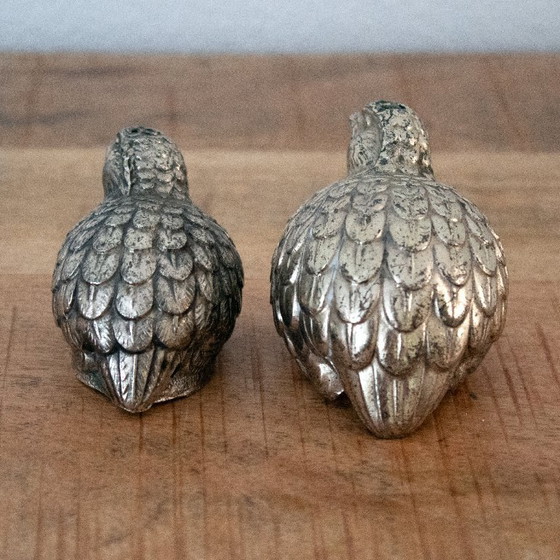 David Hollander & Sons Silberfarbener Salz- und Pfefferstreuer in Form einer Wachtel – Tischdekoration, Metal (photo 8 of 10)