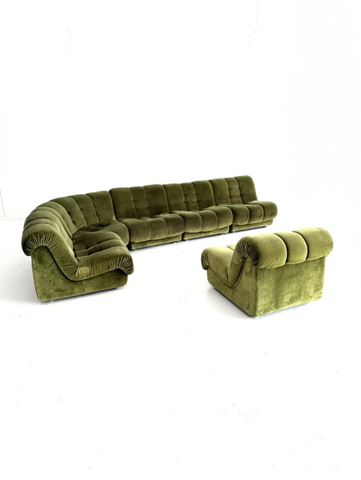 Sofá modular vintage de terciopelo, fabricado en Italia en los años 80. – modulaire banken, Wood, Textile