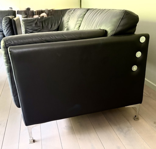 Postmodern Nicoletti Salotti Black Leather Sofa Set with Chrome Tubular Frame (2000s) – zithoek (photo 2 of 8)