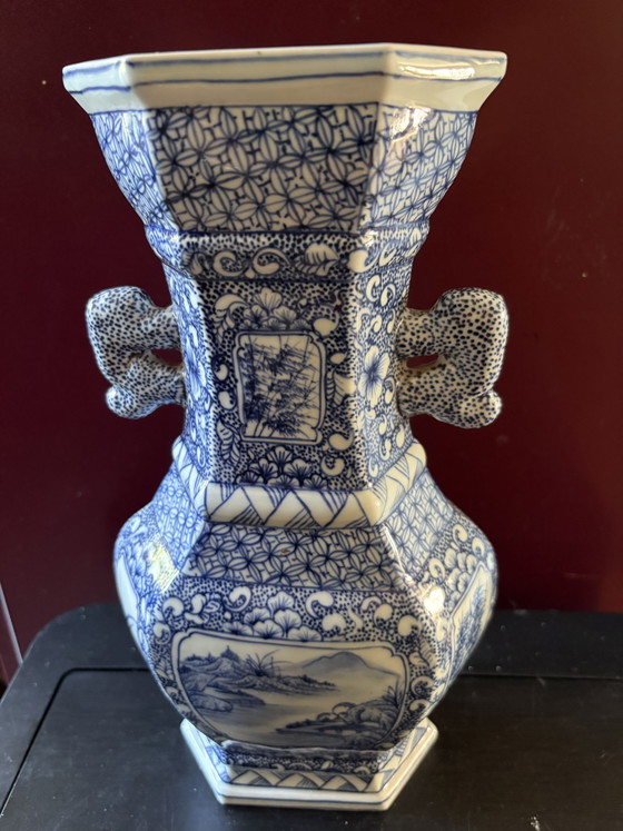 Beautiful Antique Chinese Blue and White Vase 1875-1908 – asian vases from Holland, Porcelain (photo 4 of 11)