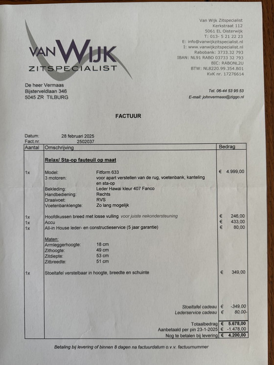 Image 1 of Zo goed als nieuwe Fitform 633 sta-op stoel (maatwerk, leer, accu, garantie)