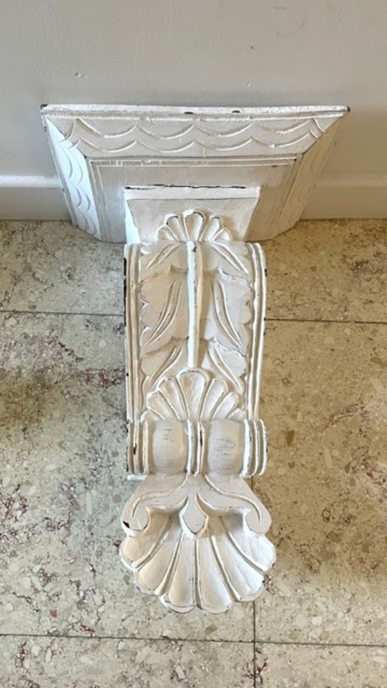 Patinated White Wall Console Shelf – Shelving unit, Wood (photo 34 of 35)