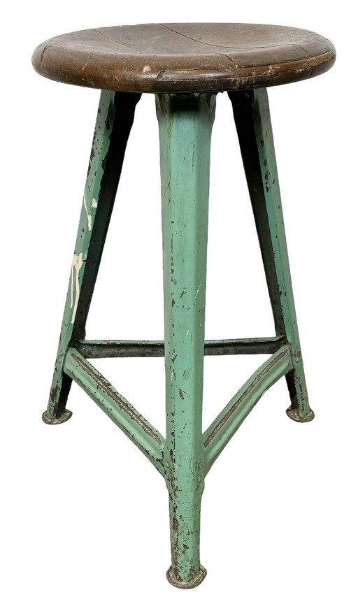 Sgabello da officina industriale verde, anni '60