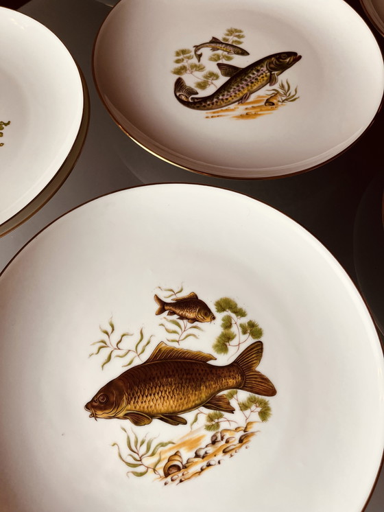 Image 1 of Ensemble de 6 assiettes à poissons d'eau douce de Limoges