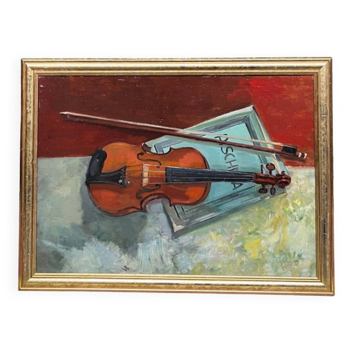 Marcel van den Plas ( ). Still life with violin. – schilderijen tekeningen, Canvas