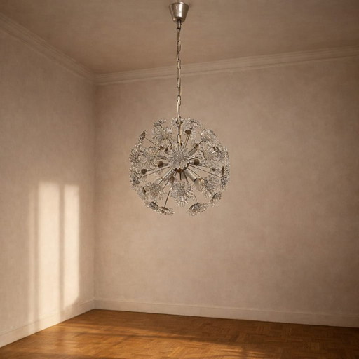 Sputnik Dandelion Chandelier Glass Chrome Emil Stejnar Style 1970s Czechoslovakia