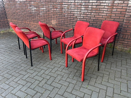 6x Leolux Cimaronne Dining Room Chairs Red